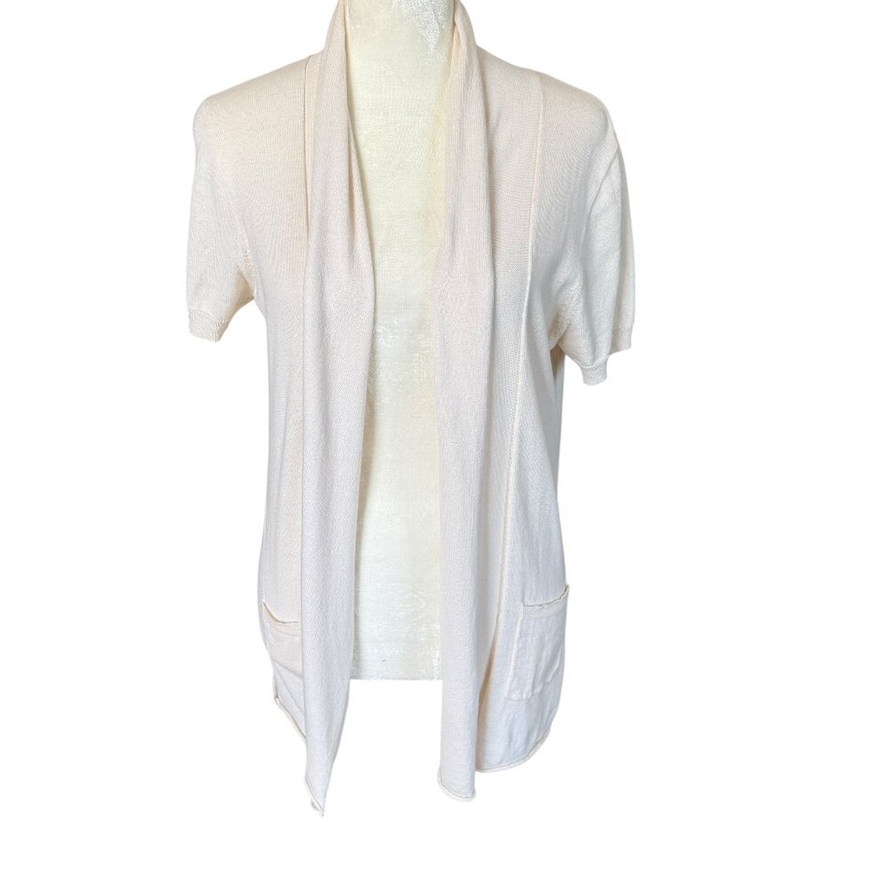 J. Crew short sleeve cream colored soft stretchy open cardigan sweater size S